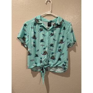 NWOT Disney Parks Our Universe Mickey Mouse Safari Tie-Front Woven Top S